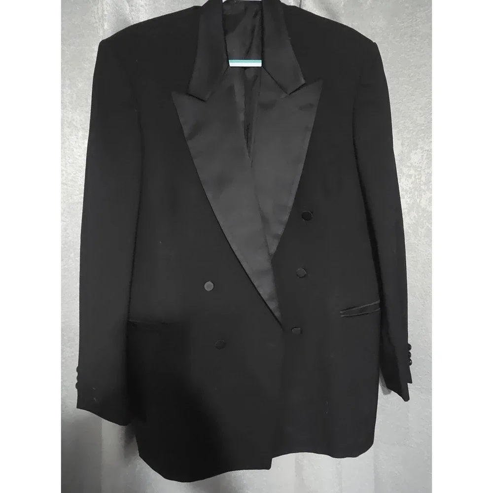 Oscar de la Renta Tuxedo Jacket Mens 42 Double Breasted Black Peak Lapel Formal